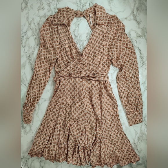 Free People It Takes Two Patterned Wrap Dress Size Medium - Picture 2 of 8